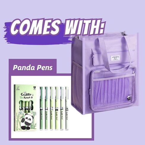Canvas Tote Bag Cute Panda Print Multipocket Handbag with Compartments + 5 Pens (1-Green) in Saudi Arabia