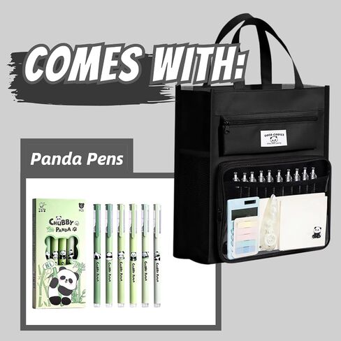 Canvas Tote Bag Cute Panda Print Multipocket Handbag with Compartments + 5 Pens (1-Green) in Saudi Arabia