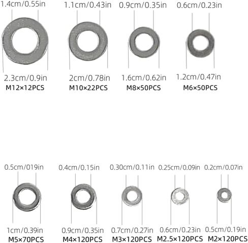 500 Pieces Nylon Flat Washer Assortment Set, Nylon Flat Washers for Screws Bolts,8 Sizes - M2, M2.5, M3, M4, M5, M6, M8, M10 (White) in Saudi Arabia