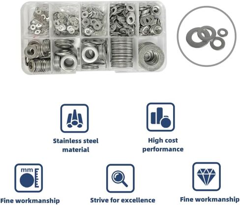 500 Pieces Nylon Flat Washer Assortment Set, Nylon Flat Washers for Screws Bolts,8 Sizes - M2, M2.5, M3, M4, M5, M6, M8, M10 (White) in Saudi Arabia