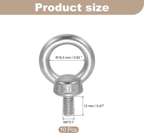 MECCANIXITY Lifting Shoulder Eye Bolt M6 x 12 mm, 304 Stainless Steel Ring Shape Male Thread Eyebolt for Engineering Port Marine Hammocks Hanging Pack of 10 in Saudi Arabia