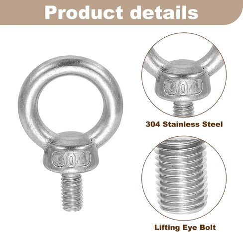 MECCANIXITY Lifting Shoulder Eye Bolt M6 x 12 mm, 304 Stainless Steel Ring Shape Male Thread Eyebolt for Engineering Port Marine Hammocks Hanging Pack of 10 in Saudi Arabia