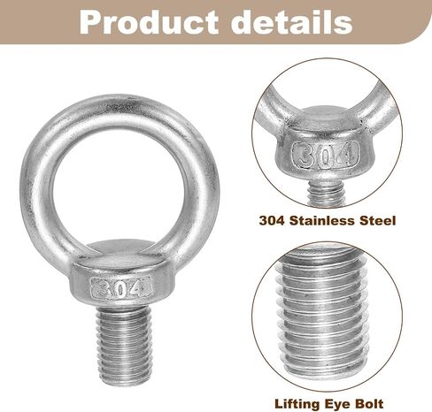 MECCANIXITY Lifting Shoulder Eye Bolt M6 x 12 mm, 304 Stainless Steel Ring Shape Male Thread Eyebolt for Engineering Port Marine Hammocks Hanging Pack of 10 in Saudi Arabia