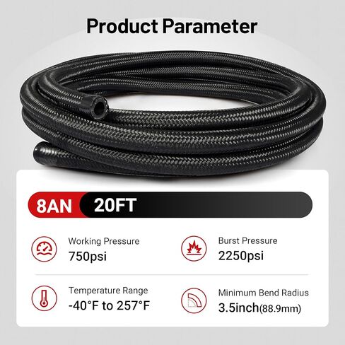 مجموعة خط الوقود EVIL ENERGY 10AN، خرطوم خط الوقود المضفر من الفولاذ المقاوم للصدأ AN10 المصنوع من النايلون، مع 14 قطعة محول تركيب CPE خط نقل 20 قدم in Kuwait