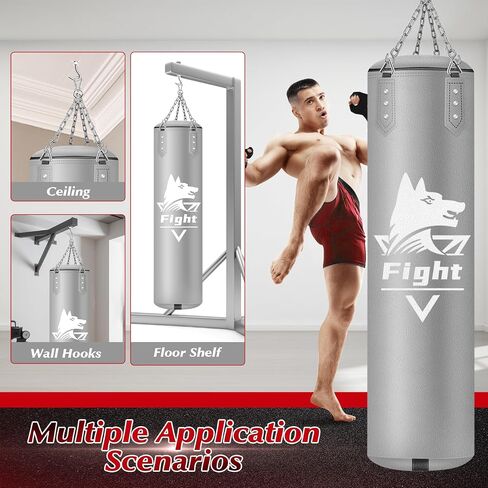4FT Hanging Punching Bag for Adults, Super PU Leather Boxing Training Equipment Heavy Bag with 12OZ MMA Gloves, Unfilled Kicking Bag Boxing Set for Training Karate Kickboxing Muay Thai in Saudi Arabia