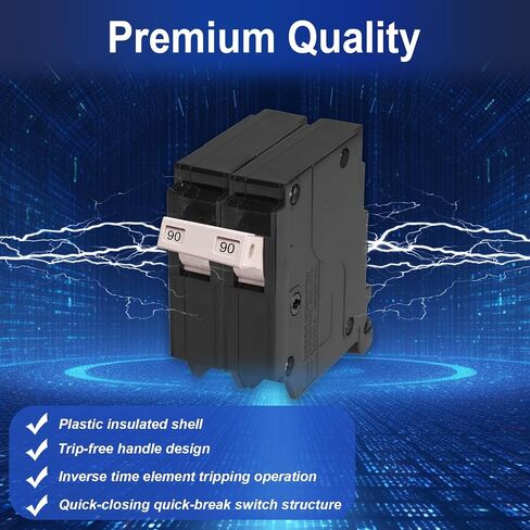 90 Amp 2-Pole Circuit Breaker, OEM Replacement for Most Breaker Boxes, 120/240V Plug-in, Thermal Magnetic Protection, Easy Installation, 10-Year Warranty in Saudi Arabia