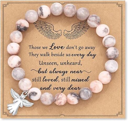 Memorial Sympathy Bereavement Angel Guardian Protection Healing Natural Stone Beaded Stretch Elastic Adjustable Bracelet Faith and Love Inspirational Bangle Jewelry in Saudi Arabia