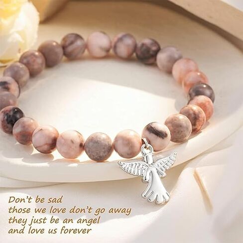 Memorial Sympathy Bereavement Angel Guardian Protection Healing Natural Stone Beaded Stretch Elastic Adjustable Bracelet Faith and Love Inspirational Bangle Jewelry in Saudi Arabia