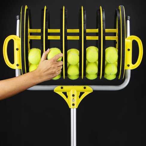 سلة تجميع كرات التنس 2 في 1 + 25 كرة - أوتوماتيكية بسعة 50 كرة - معدات رياضية كبيرة للمضارب - الجزء العلوي للمنتقي الداخلي/الخارجي وعربة حامل بعجلات in Kuwait