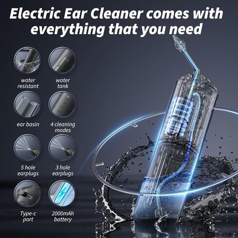 Ear Wax Removal - Electric Ear Cleaner - Ear Cleaning Kit - FSA HSA Eligible - Ear Irrigation Kit Safe Ear Irrigation Flushing System with 4 Pressure Settings - FSA Eligible Items Only List in Saudi Arabia