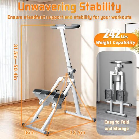 Stair Stepper Folding Vertical Cardio Exercise Climber Stair-Master for Exercise at Home Full Body Workout Machine with Handlebar 242LBS Load with Adjustable Step Range Handlebar & Pedals in Kuwait