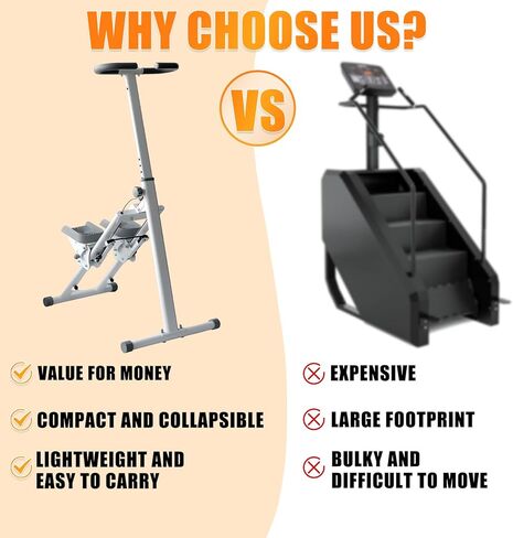 Stair Stepper Folding Vertical Cardio Exercise Climber Stair-Master for Exercise at Home Full Body Workout Machine with Handlebar 242LBS Load with Adjustable Step Range Handlebar & Pedals in Kuwait