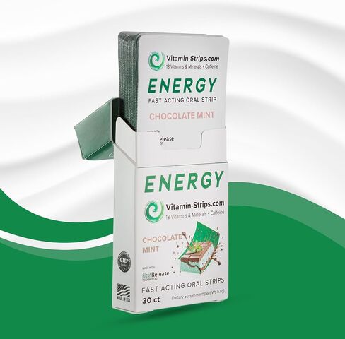 Peak Performance Energy Strips — Vegan, Gluten Free, Soy Free & Sugar-Free Breath Strips w/Caffeine, 18 Vitamins & Minerals — Instant Energy Boost Chocolate Mint Dietary Supplement — 30 Oral Strips in Saudi Arabia