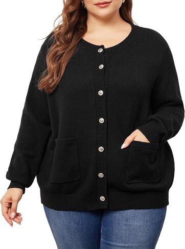 Agnes Orinda Cardigan Sweaters for Women Plus Size Long Sleeve Button Down Crew Neck Classic Sweater Knit Cardigans in Saudi Arabia