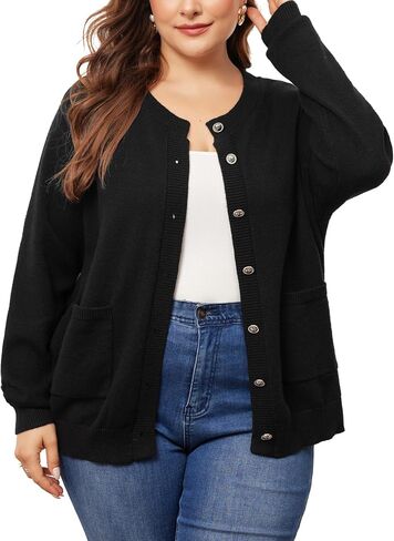 Agnes Orinda Cardigan Sweaters for Women Plus Size Long Sleeve Button Down Crew Neck Classic Sweater Knit Cardigans in Saudi Arabia