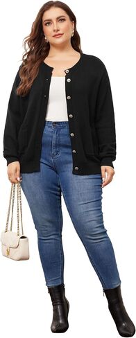 Agnes Orinda Cardigan Sweaters for Women Plus Size Long Sleeve Button Down Crew Neck Classic Sweater Knit Cardigans in Saudi Arabia