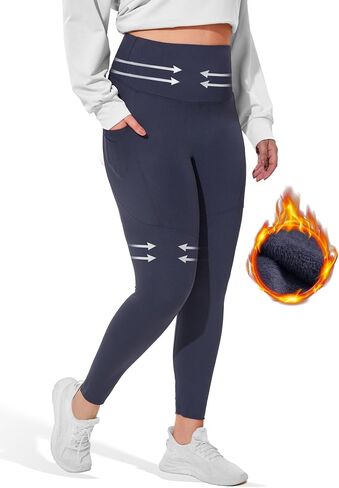 Fleece Lined Leggings for Women with Pockets, Tummy Control High Waisted Plus Size Compression Yoga Pants(S-3XL) in Saudi Arabia