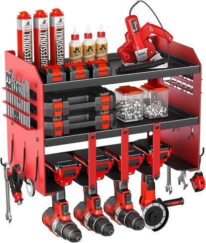 Power Tool Organizer Wall Mount: Heavy Duty Storage Organization Stand Cordless -3 Layers Garage Organizer with Drill Holder -Metal Steel Utility Rack Hooks Screwdriver -Anniversary Gifts for Men in Saudi Arabia