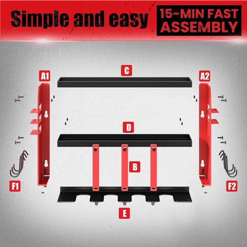 Power Tool Organizer Wall Mount: Heavy Duty Storage Organization Stand Cordless -3 Layers Garage Organizer with Drill Holder -Metal Steel Utility Rack Hooks Screwdriver -Anniversary Gifts for Men in Saudi Arabia