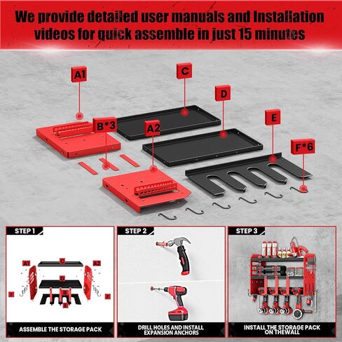 Power Tool Organizer Wall Mount: Heavy Duty Storage Organization Stand Cordless -3 Layers Garage Organizer with Drill Holder -Metal Steel Utility Rack Hooks Screwdriver -Anniversary Gifts for Men in Saudi Arabia