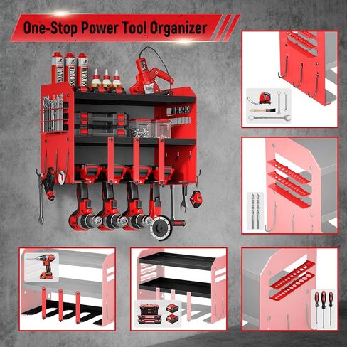 Power Tool Organizer Wall Mount: Heavy Duty Storage Organization Stand Cordless -3 Layers Garage Organizer with Drill Holder -Metal Steel Utility Rack Hooks Screwdriver -Anniversary Gifts for Men in Saudi Arabia