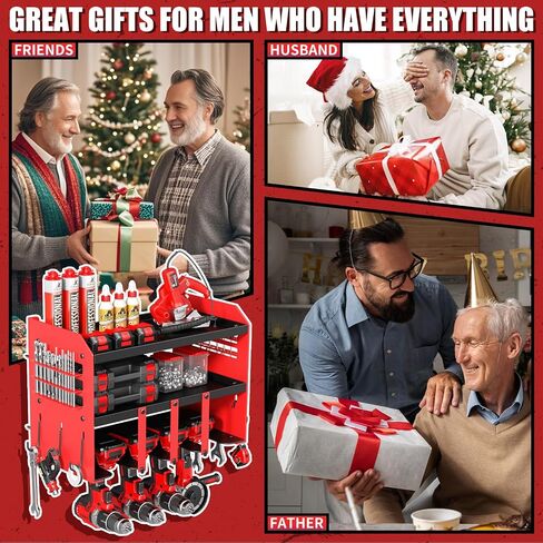 Power Tool Organizer Wall Mount: Heavy Duty Storage Organization Stand Cordless -3 Layers Garage Organizer with Drill Holder -Metal Steel Utility Rack Hooks Screwdriver -Anniversary Gifts for Men in Saudi Arabia