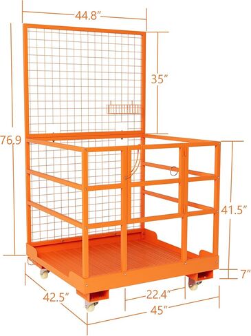 قفص أمان للرافعة الشوكية مع عجلات، منصة عمل للرافعة الشوكية مقاس 45 × 43 بوصة مع حزام أمان وعجلات، سعة 1400 رطل، سلة رفع قابلة للطي لشخصين in Kuwait
