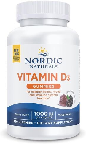 علكات فيتامين د3 من Nordic Naturals، التوت البري - 120 علكة - 1000 وحدة دولية فيتامين د3 - ​​مذاق رائع - عظام صحية، مزاج ووظيفة الجهاز المناعي - غير معدلة وراثيًا - 120 حصة in Kuwait