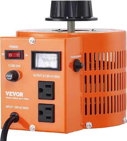 VEVOR 2000VA محول جهد كهربائي متغير تلقائي، 15.3 أمبير، 110 فولت إدخال 0-130 فولت مخرج تيار متردد، مزود طاقة، مع 4 صمامات إضافية للتحكم الحراري للمكاتب الصناعية in Saudi Arabia