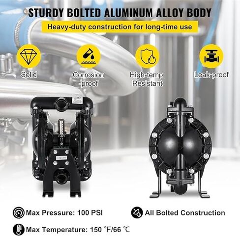 مضخة غشاء مزدوجة تعمل بالهواء من VEVOR، مدخل ومخرج 1 بوصة من الألومنيوم 22 GPM بحد أقصى 100PSI، غشاء النتريل، QBY4-25L-1inch-22 in Saudi Arabia