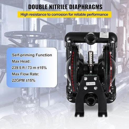 مضخة غشاء مزدوجة تعمل بالهواء من VEVOR، مدخل ومخرج 1 بوصة من الألومنيوم 22 GPM بحد أقصى 100PSI، غشاء النتريل، QBY4-25L-1inch-22 in Saudi Arabia