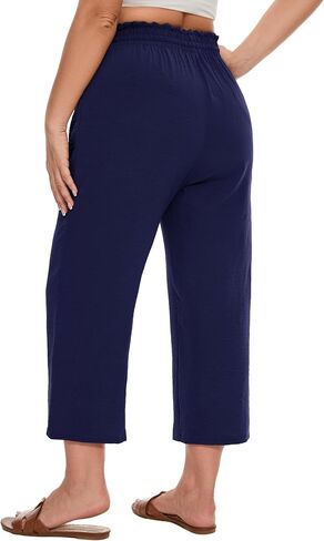 SEKINO Women's Plus Size Casual Loose Flowy Pants Wide Leg Cropped Beach Pants Drawstring Waist Lounge Pants with Pockets in Saudi Arabia