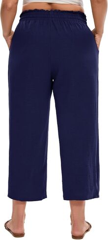 SEKINO Women's Plus Size Casual Loose Flowy Pants Wide Leg Cropped Beach Pants Drawstring Waist Lounge Pants with Pockets in Saudi Arabia
