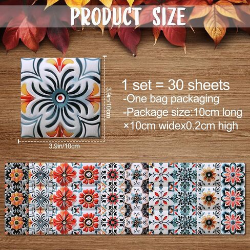 30PCS 4x4 inch Removable 3D Tile Stickers DIY Square Colorful Floral Pattern Tile Stickers Vinyl Self Adhesive Wall Tiles Decor for Bathroom Kitchen Living Room Stairs Backsplash (B) in Kuwait