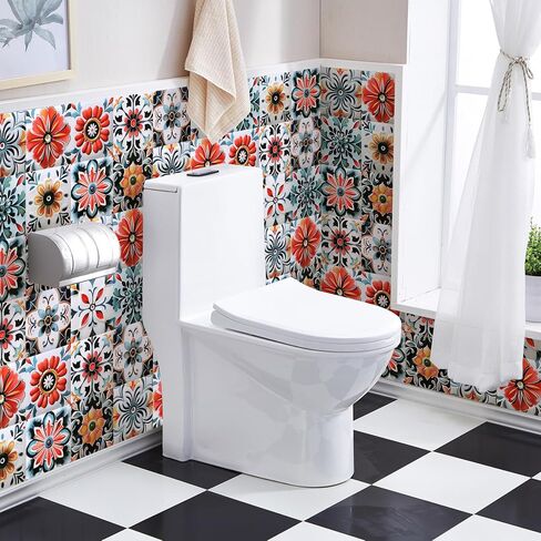 30PCS 4x4 inch Removable 3D Tile Stickers DIY Square Colorful Floral Pattern Tile Stickers Vinyl Self Adhesive Wall Tiles Decor for Bathroom Kitchen Living Room Stairs Backsplash (B) in Kuwait