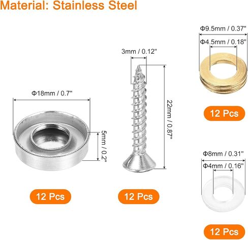 uxcell 12 Pcs Screw Covers Caps, Stainless Steel Mirror Screws Decorative Caps Cover Nails, Mirror Screws Fasteners for Sign Advertising Hardware Construction, 18mm Diameter, Silver in Saudi Arabia