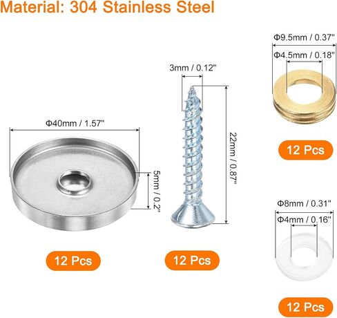 uxcell 12 Pcs Screw Covers Caps, 304 Stainless Steel Mirror Screws Decorative Caps Cover Nails, Mirror Screws Fasteners for Sign Advertising Hardware Construction, 30mm Diameter, Silver in Saudi Arabia