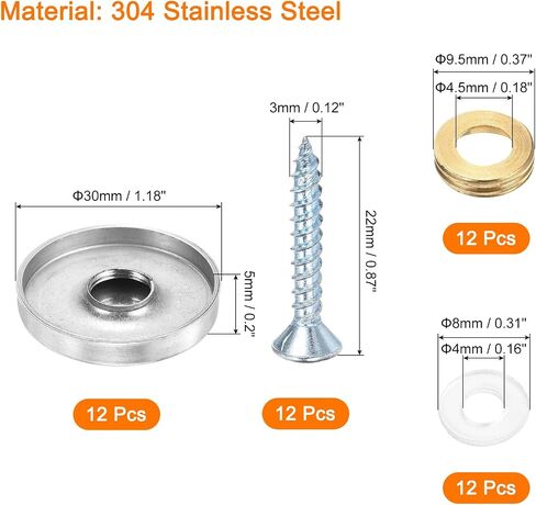 uxcell 12 Pcs Screw Covers Caps, 304 Stainless Steel Mirror Screws Decorative Caps Cover Nails, Mirror Screws Fasteners for Sign Advertising Hardware Construction, 30mm Diameter, Silver in Saudi Arabia