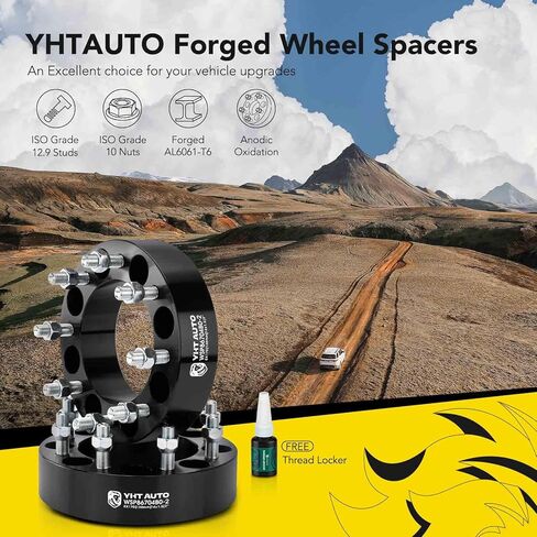 YHTAUTO 8x170mm Wheel Spacers 2 inch Fits Ford F-250 F-350 2003-2009, F-250 F-350 Super Duty 2003-2022, Excursion Tire Spacers w/ M14x1.5 & 12.9 Grade Studs, 130mm Hub Bore 8 Lug 4PCS Black Adapters in Saudi Arabia