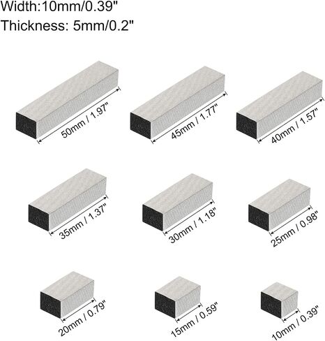 MECCANIXITY 90Pcs Faraday Conductive Fabric Foam Electrode Shielding Fabric Foam 9 Lengths 10/15/20/25/30/35/40/45/50x10x5mm with Adhesive Backing for Computer LCD TV in Saudi Arabia