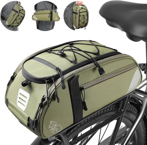 Rear Bike Rack Bag Waterproof Bike Bags with Reflector, Rain Cover & Shoulder Strap for Commuter Travel Outdoor (Green) in Saudi Arabia