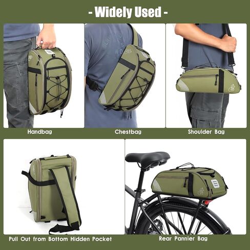 Rear Bike Rack Bag Waterproof Bike Bags with Reflector, Rain Cover & Shoulder Strap for Commuter Travel Outdoor (Green) in Saudi Arabia