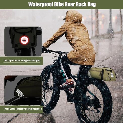 Rear Bike Rack Bag Waterproof Bike Bags with Reflector, Rain Cover & Shoulder Strap for Commuter Travel Outdoor (Green) in Saudi Arabia