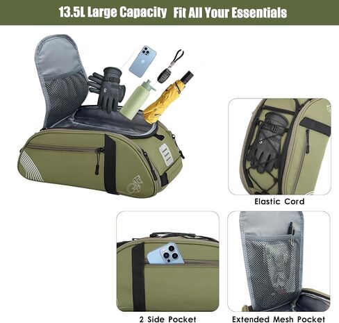 Rear Bike Rack Bag Waterproof Bike Bags with Reflector, Rain Cover & Shoulder Strap for Commuter Travel Outdoor (Green) in Saudi Arabia