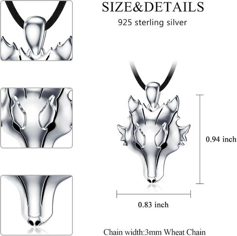 Wolf Necklace 925 Sterling Silver Wolf Pendant for Men in Saudi Arabia