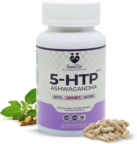 5-HTP Plus كبسولات أشواغاندا - مكمل غذائي طبيعي للرجال والنساء - مع 5-HTP هيدروكسيتريبتوفان، فيتامين ب6، ب3 - يعزز الاسترخاء، والنوم العميق، والمزاج الإيجابي - 60 كبسولة نباتية in Saudi Arabia