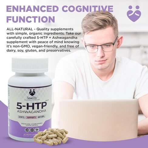 5-HTP Plus كبسولات أشواغاندا - مكمل غذائي طبيعي للرجال والنساء - مع 5-HTP هيدروكسيتريبتوفان، فيتامين ب6، ب3 - يعزز الاسترخاء، والنوم العميق، والمزاج الإيجابي - 60 كبسولة نباتية in Saudi Arabia