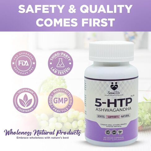 5-HTP Plus كبسولات أشواغاندا - مكمل غذائي طبيعي للرجال والنساء - مع 5-HTP هيدروكسيتريبتوفان، فيتامين ب6، ب3 - يعزز الاسترخاء، والنوم العميق، والمزاج الإيجابي - 60 كبسولة نباتية in Saudi Arabia