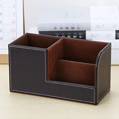 Leather Multi-Function Desk Stationery Organizer Storage Box Pen/Pencil, Cell Phone, Business Name Cards, desk organizers (Black) in Saudi Arabia