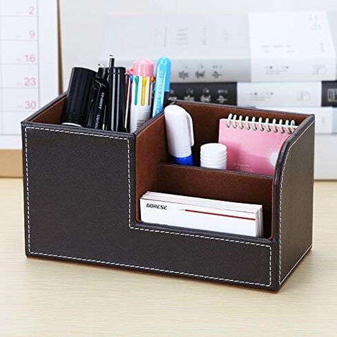 Leather Multi-Function Desk Stationery Organizer Storage Box Pen/Pencil, Cell Phone, Business Name Cards, desk organizers (Black) in Saudi Arabia
